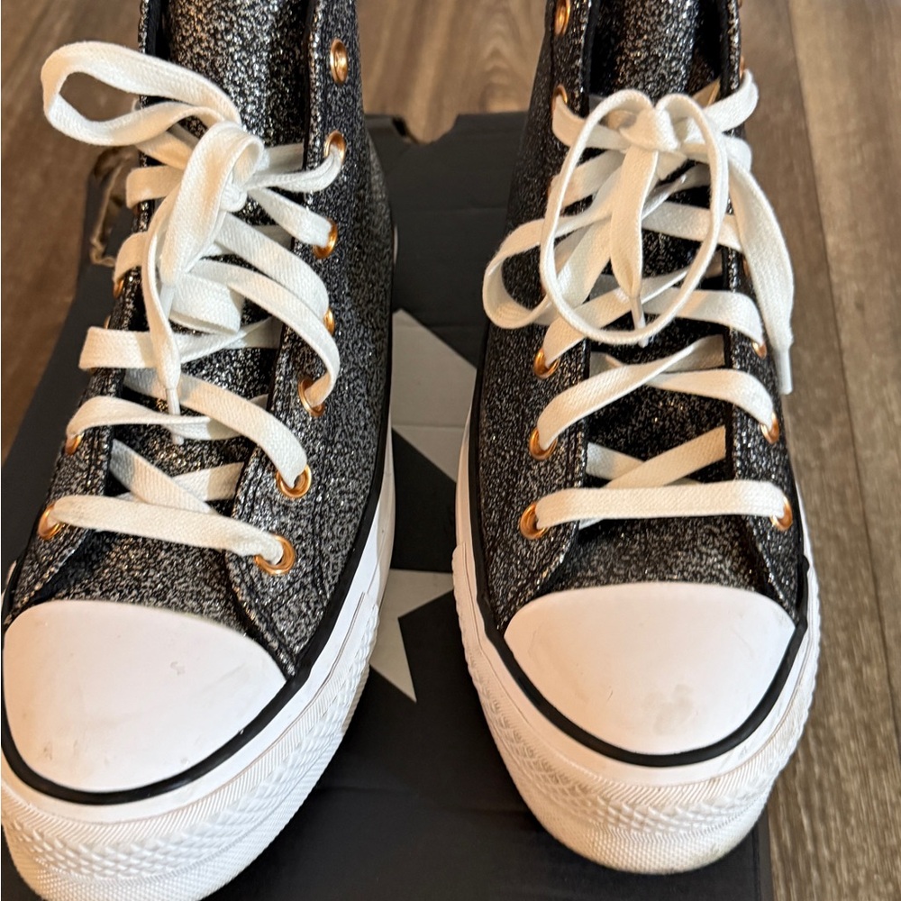 Glittery Black and White Low-Top Converse Sneakers with Rubber Toe Cap